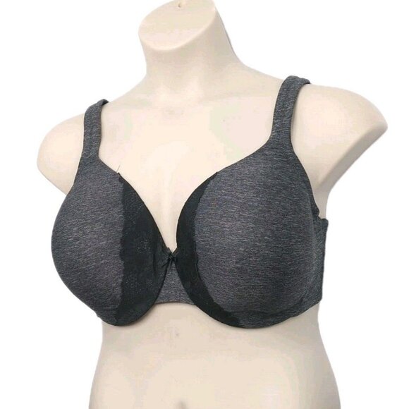 Lane Bryant Cacique Women Bra Full Coverage Lightly Lined 38F Gray Black w/Lace - Picture 5 of 10